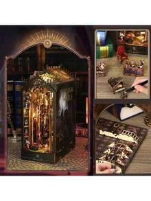 Book Nook Kit, 3D Wooden Puzzle, DIY Miniature House Kit For Book Nook Shelf Insert Decoration, Magic Book House Stand, Bookshelf - Gothic Castle - 查看 1
