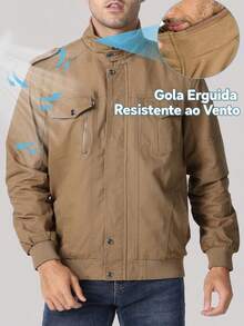 Men's Loose-Fitting Winter Coat With Flap Pockets, Lined With Thick Wool, A Classic And Warm Jacket. - 卡其色 - 查看 4
