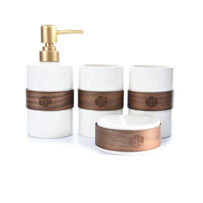 Keramik Badezimmer Accessoires Set, 1 Set Keramik Badezimmer Accessoires mit Lotionspender, Seifenschale, Zahnbürstenhalter, Glas Becher, Wattestäbchen Behälter, perfekt für Badezimmer Geschenke, Badezimmer Aufbewahrung, Aufbewahrungsboxen, Einschulung, Geschenke, Seifenspender