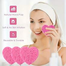 5pcs Pink Heart Shaped Compressed Facial Cleansing Sponges, Wood Pulp Fiber Expandable, Face Cleaning Makeup Puff, Suitable As Valentine's Day Gift For Girlfriend - Pink - View 3