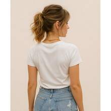 Women's Basic Viscolycra Blouse Round Neck Baby Look Short Sleeve - 白色 - 查看 3