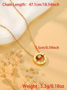 1 件奢华锆石吊坠项链经典双圈不锈钢罗马数字圆形项链女士优雅珠宝 - 金色 - 查看 4