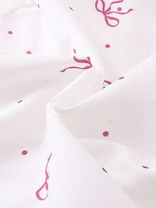 Set de 2 piezas para niñas pequeñas: Blusa elegante y dulce con cuello de moño de lunares rosas y falda corta de línea A única, apropiado para uso casual, vacaciones, salidas diarias, regalos, primavera/verano/otoño