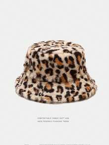 1 件女士豹纹保暖内衬渔夫帽，休闲百搭防风保暖帽，适合返校、学生日常穿着、秋冬秋季服装蓬松 - A - 查看 11