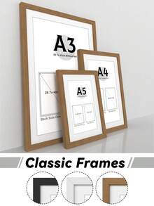 A3/A4/A5 Classic Picture Frames For Wall/Desktop, Matte Black/White/Light Wood Grain, Versatile Document Frame, Faux Wood