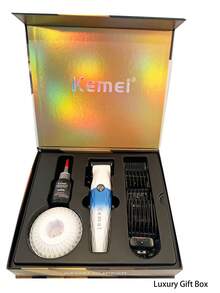 Kemei KM-1689 新款理发器电动理发机男士专业理发器理发器 8800RPM DLC 刀片带充电底座 2500mAh 大容量无刷电机高速理发器理发器或家用理发器礼物男士生日礼物 - 藍白色 - 查看 12