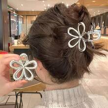Silver/Gold Metal Flower Hair Clip Cute Sweet Girls Accessories - Bạc - Xem 1