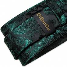 Silk Floral Necktie Set With Tie Clip, Handkerchief & Cufflinks - Green Black - View 6