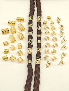 50件套复古波西米亚风合金发圈套装 - 镂空圆形发饰，适合女性和女孩，优雅纯色发饰，可用于编发和DIY发型设计，包括发夹、发爪、发卡、发夹、发卡、发卡夹、头饰、发卡。 - 金色 - 查看 3