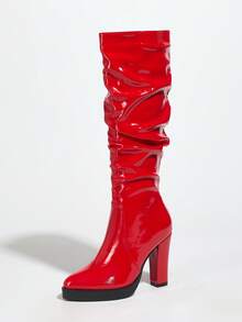 Women's Autumn/Winter Fashion Comfortable New High Shaft Rider High Platform Side Zipper Thick Heel Boots, Elegant & Minimalist - Red - View 5