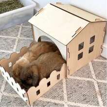 1 Set Castillo de madera para conejos, refugio de madera para interiores para conejos, chinchillas, hámsters y cobayas - Multicolor - Ver 1