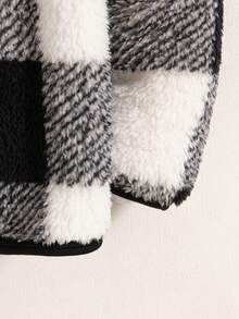 Boys' Casual Plaid Zip-Up Stand Collar Long Sleeve Fleece Jacket, Suitable For Autumn/Winter - Black - View 7