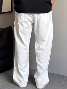 Autumn/Winter Lightweight Lyocell White Casual Pants For Men, Straight Leg Loose Fit Breathable Wide-Leg Trousers, Versatile