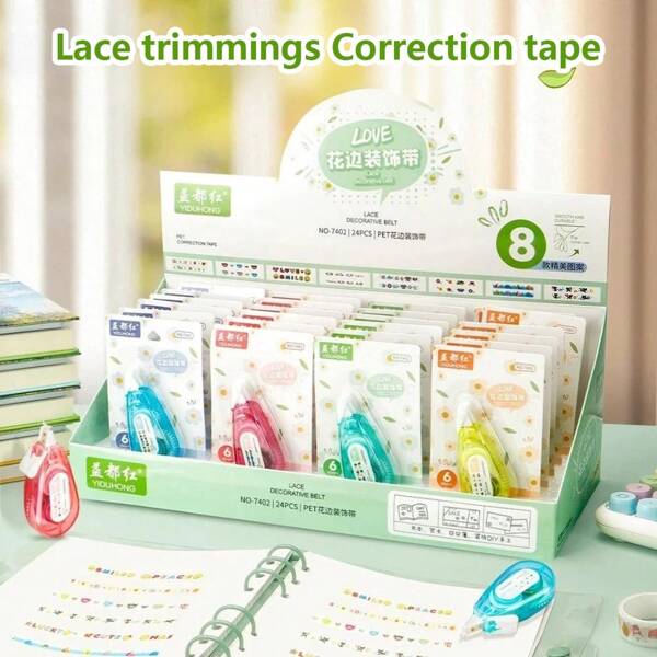 4pcs Creative Lace Decorative Correction Tape - Special Adornment Tape For Hand Account DIY, Blister Card Packaging For Easy Storage, A Must-Have Tool For Beautifying Corners Of Diaries And Photo Albums, Multi-Functional Decorative Sticker Tape,For School Supplies,Back To School