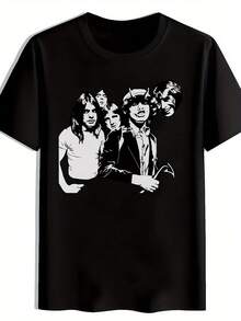 Men's Vintage Heavy Metal Band T-Shirt - Retro Rock Graphic Print Round Neck T-Shirt - Concert Merch Style Hard Rock Fans - Birthday/Festival/Vacation Clothing - Washable Black T-Shirt, Festival Clothing Fabric - Black - View 1