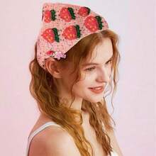 2 Pcs Crochet Bandana Headband Scarf Hair Bandanas Women Girls, Knitted Hair Scarf Strawberry Kerchief Cute Stylish Vintage Hair Decoration With 2 Hair Clips (Pink+Beige) - 粉紅色+米色 - 查看 3