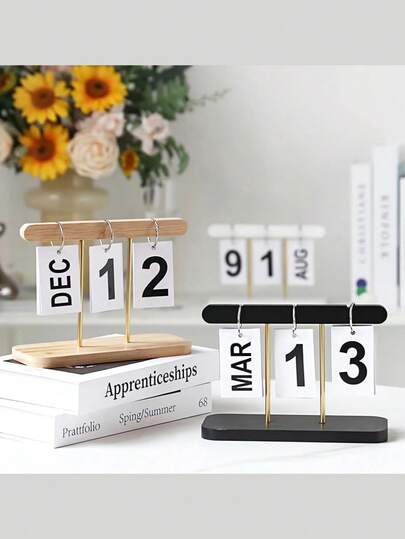 1 Simple Wooden Calendar, Simple Flip Calendar, Manually Adjust Date Desktop Calendar, Retro Wooden Perpetual Calendar, Home Living Room Table Coffee Table Decoration, Office Decorations. Suitable For Desktop, Reusable Office Desktop Decoration Home Accessories Photography Props.