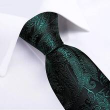 Silk Floral Necktie Set With Tie Clip, Handkerchief & Cufflinks - Green Black - View 10
