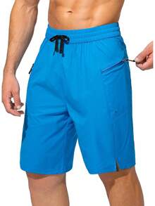 Men's Swim Trunks Quick Dry Board Shorts With Zipper Pockets Beach Shorts Bathing Suits Men - No Mesh Liner - Lake Blue - 查看 1
