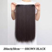 28 英寸长直发合成接发，隐形无缝蓬松夹式假发，女士适用，耐热纤维材质，可加热拉伸 - 彩色 - 查看 21