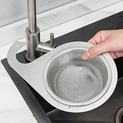 1 pieza Colador de acero inoxidable para fregadero de cocina, diseño de grifo desmontable, sin contacto con los alimentos, rejilla de drenaje colgante, limpieza y almacenamiento eficientes, accesorio para fregadero de cocina