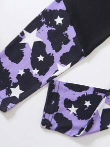 2pcs/Set Tween GirlsCartoon Portrait Print Sweatshirt & Skinny Pants Suit, Streetwear Fashion, Autumn - Purple - View 6