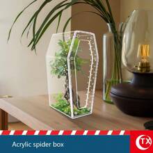 1pc Transparent Acrylic Pet/Plant Habitat Container, Suitable For Succulents, Greenery, Flowers, And Small Reptiles Like Tarantulas, Spiders, Lizards, Insects, Mantis, With Ventilation Holes, Magnetic Lid Design, Comfortable, Breathable, Visible Habitat, Ideal For Beginner Planting And Raising, Christmas, Halloween Decor, Gift