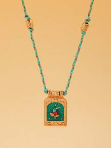 1pc Fashionable Minimalist Colorful Heart-Shaped Tarot Card Pendant Necklace, Suitable For Holidays Gift And Daily Wear