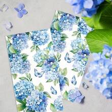 100 Pcs Hydrangea Paper Napkins 2 Ply Watercolor Blue Floral Butterfly Disposable Absorbent Hand Towels Spring Guest Napkins For Seasonal Wedding Lunch Dinner Bathroom Kitchen Supplies Decorations - 100Pcs Blue Hydrangea Paper Napkins - 查看 4