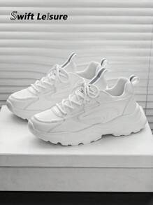 1 Pair Men's Casual Lightweight Solid Color Patchwork Lace-Up Chunky Sneakers, Versatile Athletic Shoes