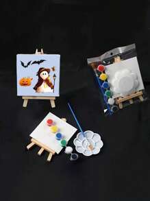 طقم ألوان أكريليك 6 ألوان مع حامل الرسم والباليت - طقم فن وحرف DIY، مناسب للرسم، يشمل لوحة قماشية وفرش، مثالي كهدية لعيد الأم، عيد الأب، التخرج، الزينة، هالوين، عيد الميلاد