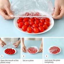 100 piezas de bolsas de almacenamiento de alimentos de plástico con banda elástica, desechables y extensibles, adecuadas para tazones y platos de cocina