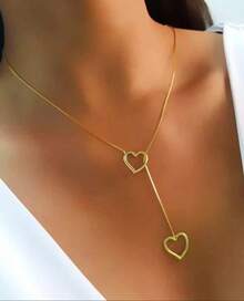 Kit Of 2 Necklaces With Openwork Double Heart Pendant + Openwork Heart Choker, Plated In 925 Silver Or 18K Gold - Vàng - Xem 3