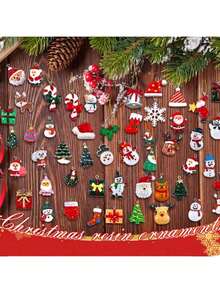 33pcs Mini Acrylic Christmas Decorations, Flat Hanging Ornaments, Miniature Christmas Trees, Figurines With Golden Embroidery Thread, Suitable For Christmas, Home, Party Decoration (Random Styles) - Multicolor - View 7