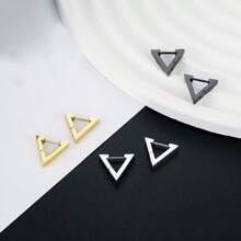 12/4 Pairs Minimalist Ear Piercing Barbell Earrings, Geometric Personalized Earrings, Black Vacuum Plated Punk Triangle Earrings For Men