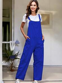 Overol Sin Mangas Holgado Con Bolsillos De Moda Para Dama - Azul rey - Ver 2