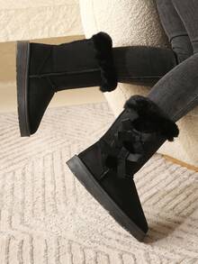 Outdoor Winterstiefel in Große Größen mit Schleife, thermisch gefüttert, knöchelhoch, für Damen, geeignet für Outdoor, Straße, Zuhause - Schwarz - Übersicht 7