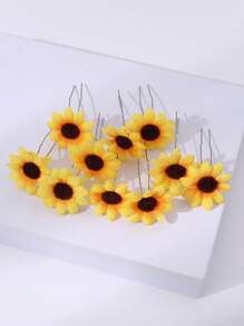 10 件/套女士发饰黄色雏菊向日葵发夹发夹人造织物花发饰，时尚可爱发夹简单海滩度假旅行，发髻延长，发髻制作器，发髻发片，发型夹，发夹，发夹