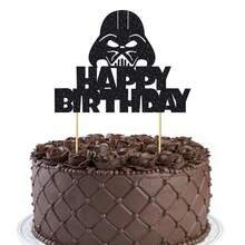 1Pc Alien War Happy Birthday Cake Topper Kim tuyến đen Alien War Cake Decorations Star Themed Birthday Cake Topper Party Supplies - Nhiều màu - Xem 4