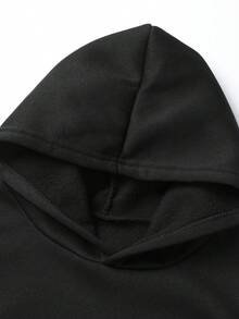 1pc Tween Boys Casual Simple Long Sleeve Hooded Sweatshirt, Suitable For Autumn & Winter - Black - View 4
