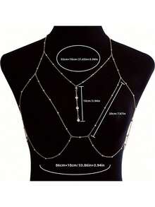 1pc Sexy Body Chain Necklace For Women, Versatile Body Jewelry Chain For Tank Top, Hot Girl Style - Gold - View 3