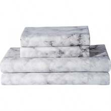 Best Season 4 Piece Bed Sheet Set - Full Size - Soft Microfiber Bedding Sheet Set, Deep Pocket, Stain, Fade & Wrinkle Resistant (Plaid Black & White), Luxury Comfortable - White Marble - 查看 1