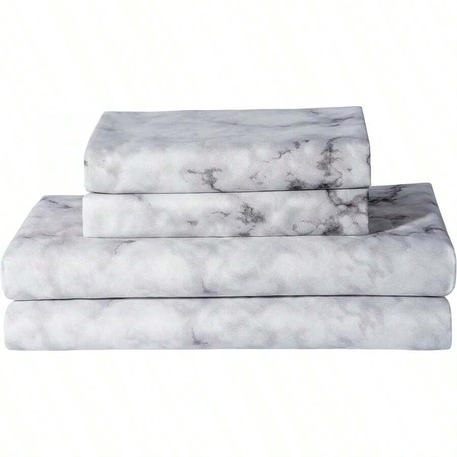 Best Season 4 Piece Bed Sheet Set - Full Size - Soft Microfiber Bedding Sheet Set, Deep Pocket, Stain, Fade & Wrinkle Resistant (Plaid Black & White), Luxury Comfortable - White Marble - 查看 1