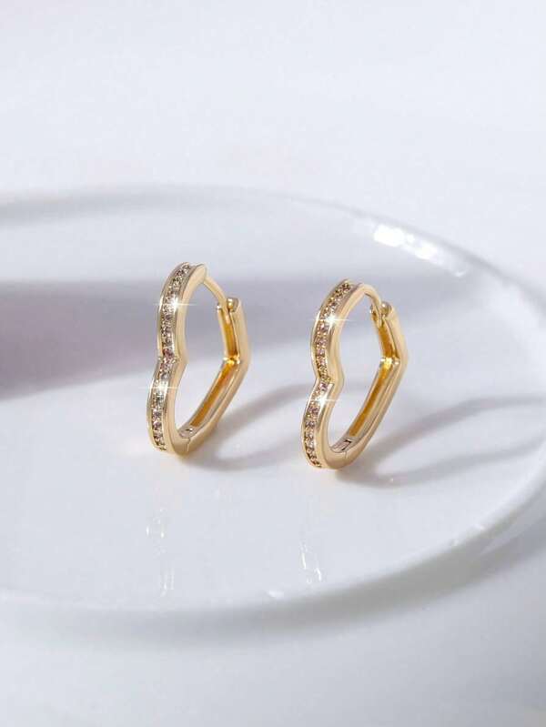 1 Pair Minimalist White Cubic Zirconia Heart Shaped Earrings, Gift For Lover, Mom