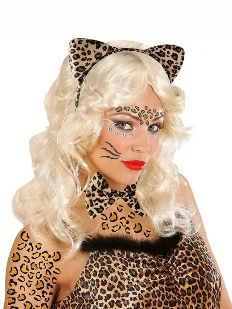 3pcs/Set Popular Cute Cheetah Costume Accessories - Cat Ear Headband, Tail, Bow Tie Set, Suitable For Carnival, Parties, Balls And Other Costume Props - Khaki - View 4