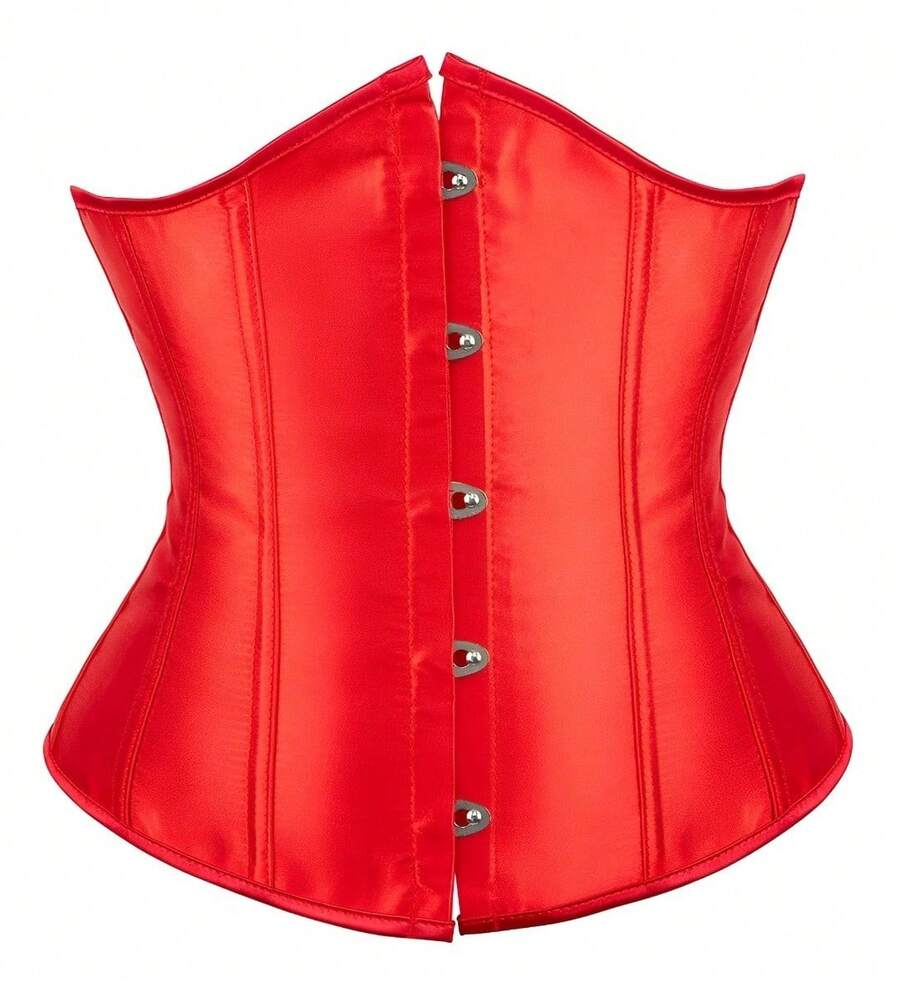 Satin Underbust Corset Waist Slimming Shaping Belt Tightlacing - 紅色 - 查看 1