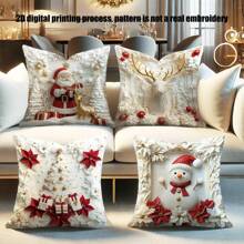 4 Stücke Weihnachts-Bestseller 2D Digital Bedruckte Samt Soft Touch Kissenbezüge, Weihnachtsmann, Weihnachtszahlen, Rentier, Schneemann, Schneeflocke, Weihnachtsdekoration, Fröhliche Weihnachten, Weihnachtsgeschenke, Polyestermaterial, verdeckter Reißverschluss, ohne Füllung, geeignet für Heimdekoration, Wohnzimmer, Kissenbezug, Kissenhülle, Sofa-Dekoration, Polsterbezug
