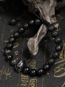 Brazalete de casco de hombre, brazalete de gladiador espartano, brazalete de guerrero de piedra natural ajustable de macramé - pulsera espartana - Ver 5