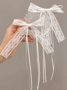 2 Pieces Of Super Fairy Lace Streamer Bow Pearl Hairpin, Korean Princess Head High-End Hairpin, Ballet Style Clip Hair Ornament