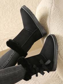 Outdoor Winterstiefel in Große Größen mit Schleife, thermisch gefüttert, knöchelhoch, für Damen, geeignet für Outdoor, Straße, Zuhause - Schwarz - Übersicht 6